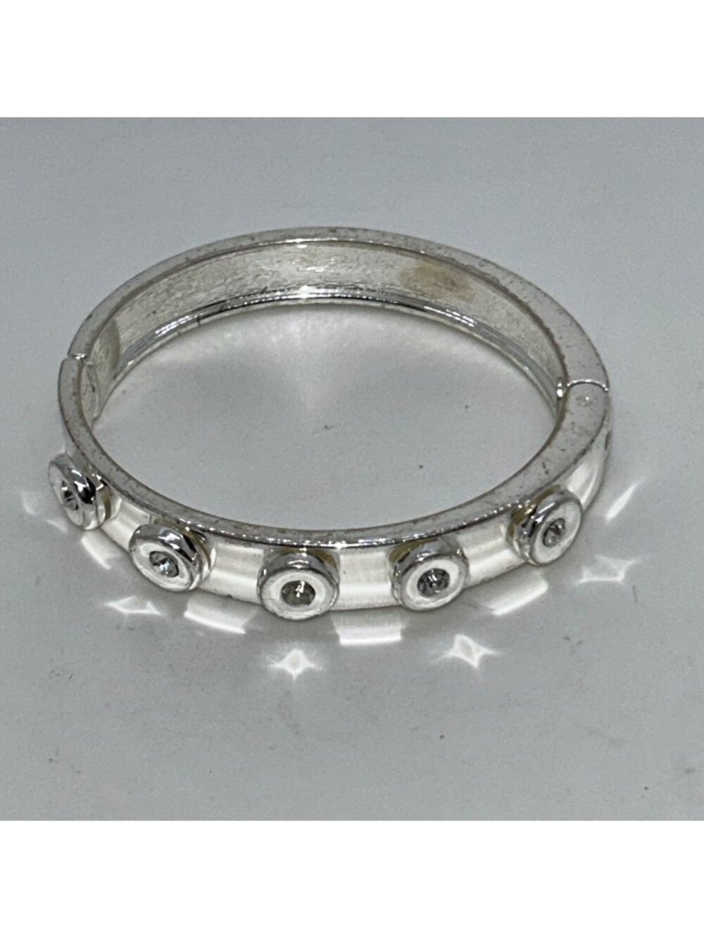 Robert Lee Morris RLM Soho Hinged Bangle Silver Tone Clear Crystal Round Vintage